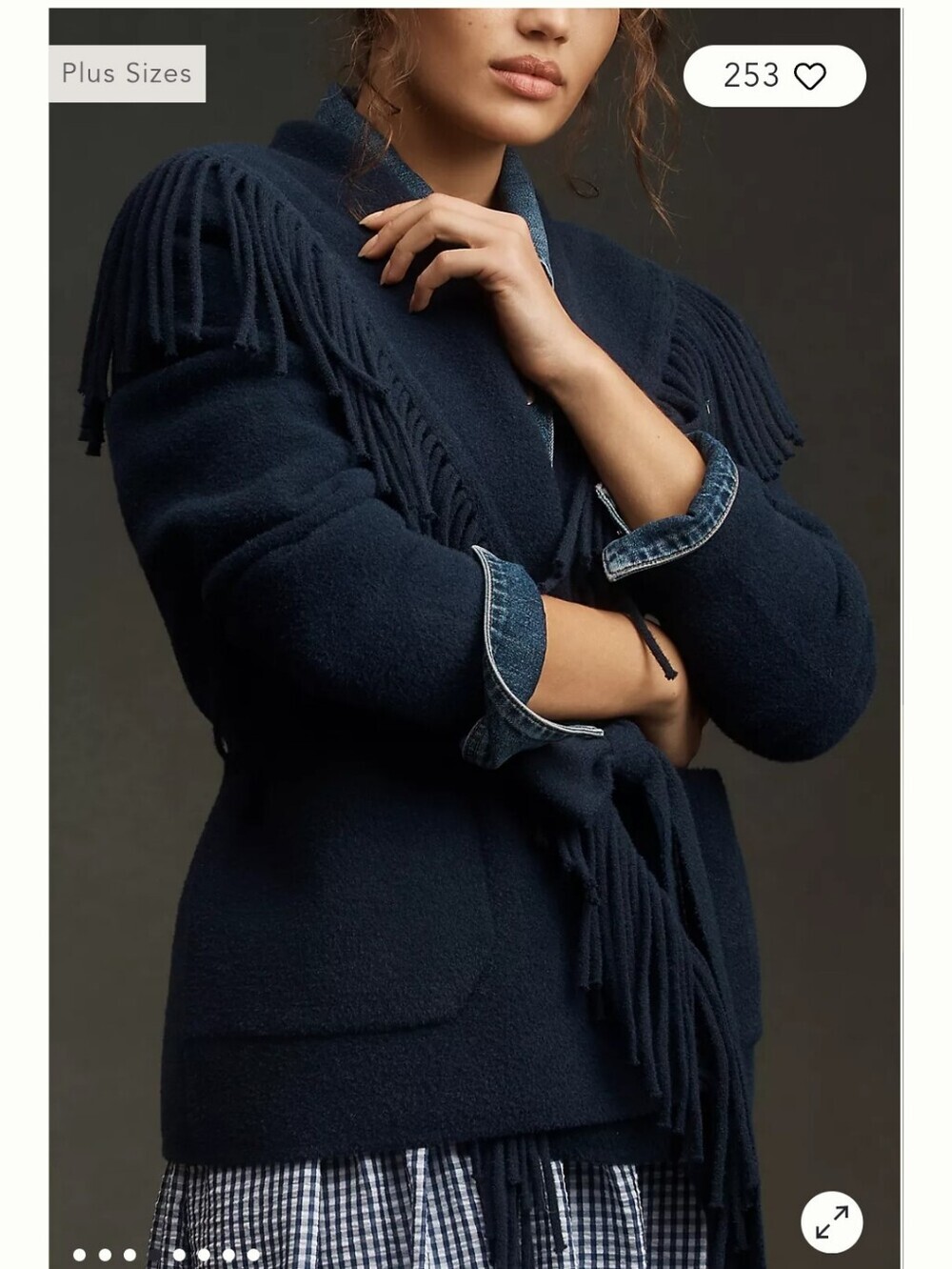 NVLT Navy Fringed Open-Front Belted Cardigan